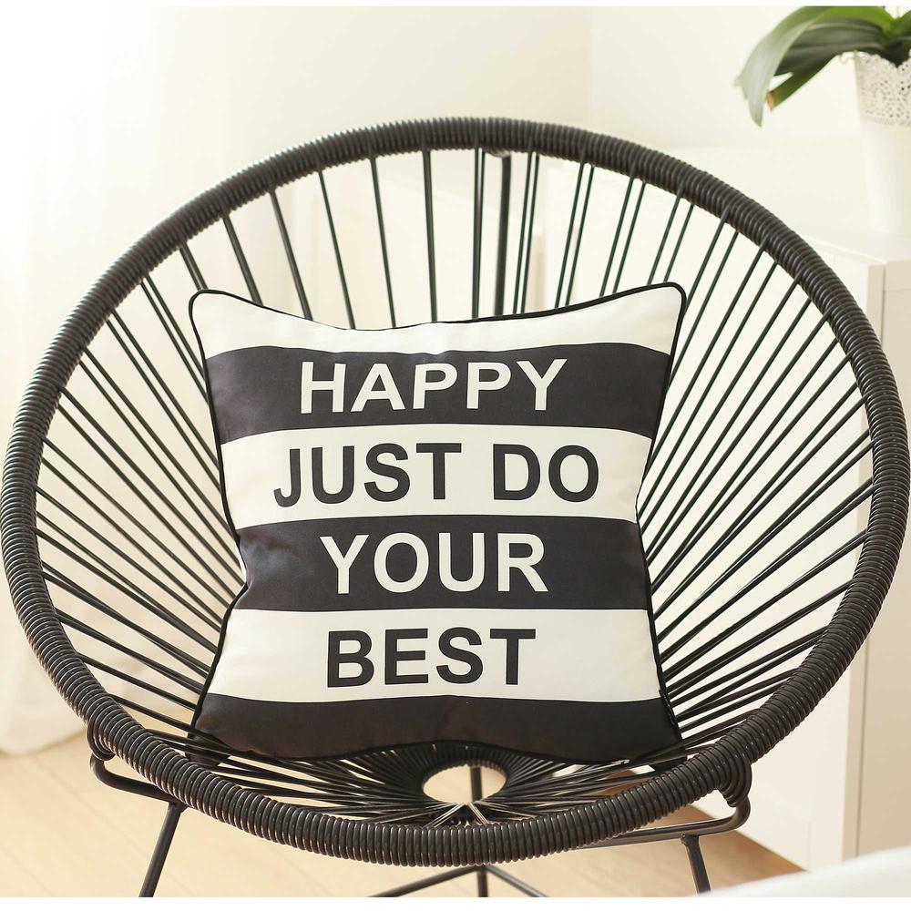 Black and White Happy Just Do Your Best Throw Pillow Cove - 355626. Picture 1