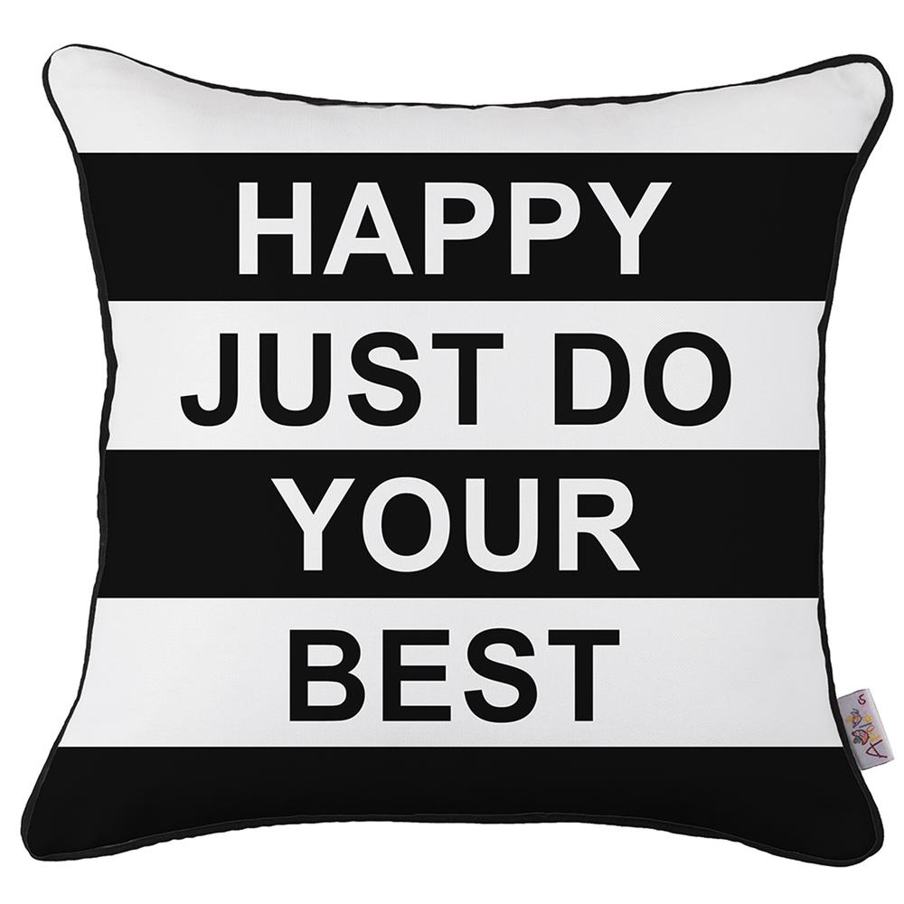 Black and White Happy Just Do Your Best Throw Pillow Cove - 355626. Picture 2