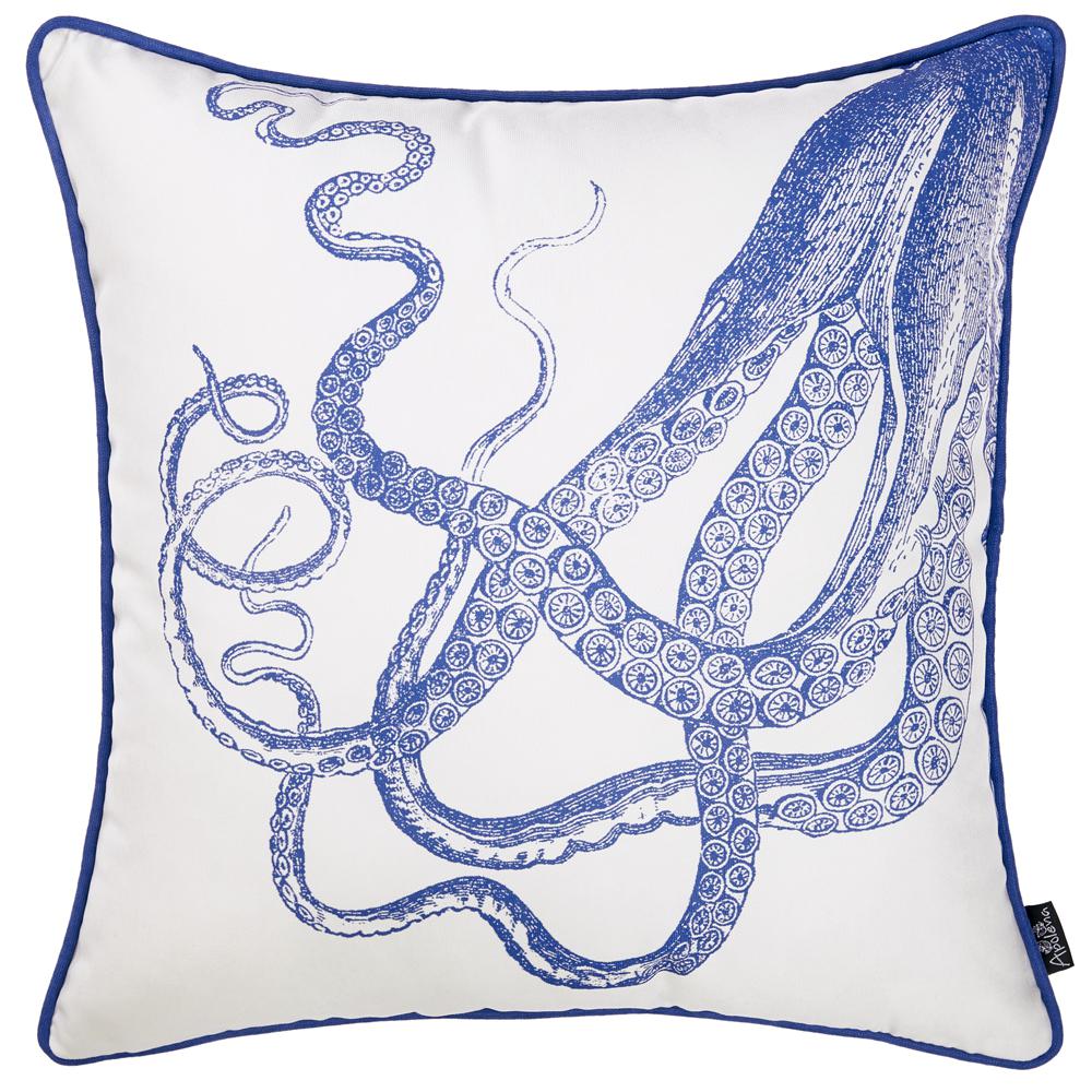 Square White And Blue Octopus Decorative Throw Pillow Cover - 355629. Picture 1