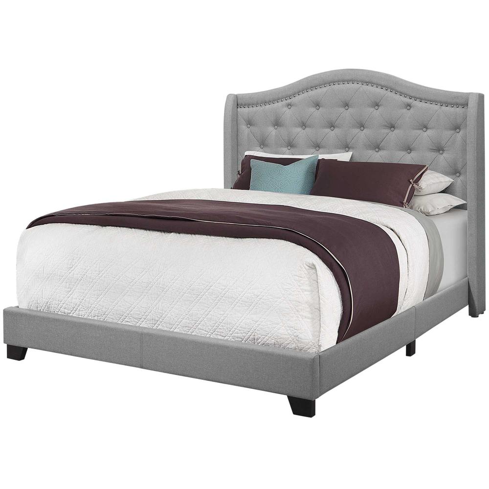 66.5" x 87.5" x 56.5" Grey Linen With Chrome Trim - Queen Size Bed - 355767. Picture 1