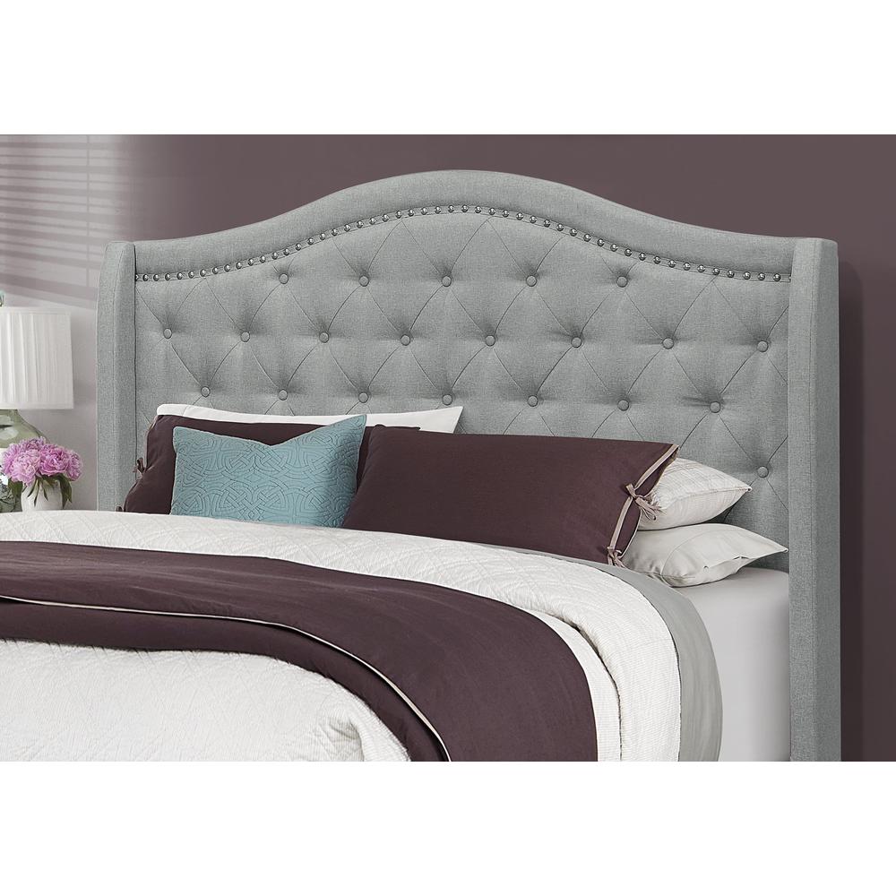 66.5" x 87.5" x 56.5" Grey Linen With Chrome Trim - Queen Size Bed - 355767. Picture 2