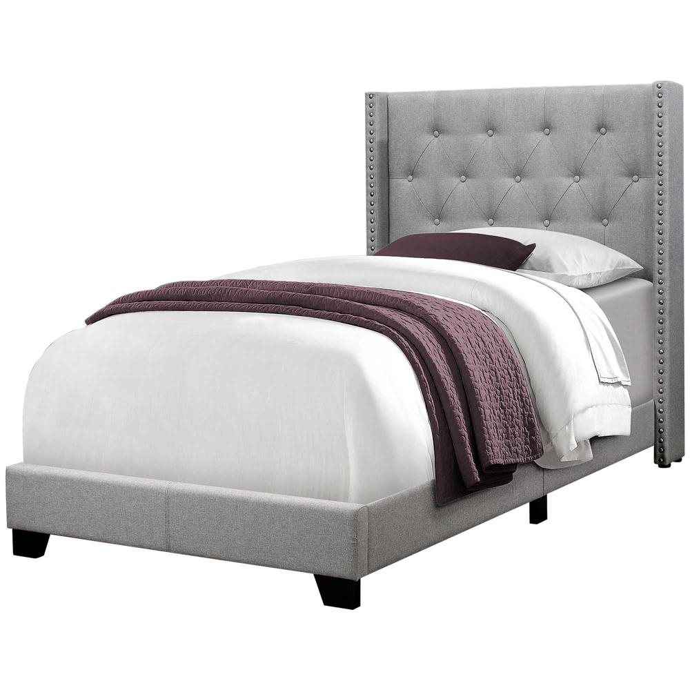 45.25" x 82.75" x 49.75" Grey Linen With Chrome Trim - Twin Size Bed - 355768. Picture 1