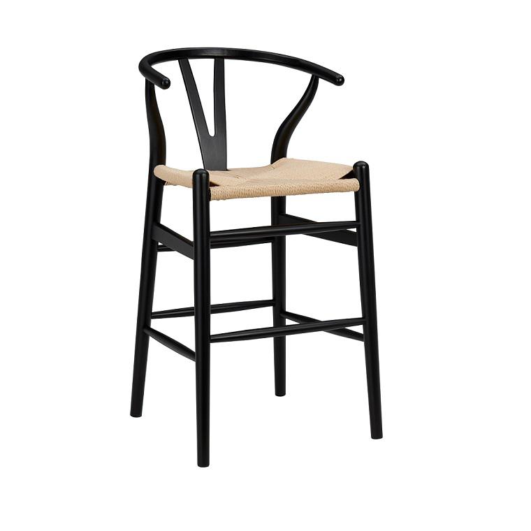 38" Black Solid Wood Counter Stool With Natural Seat. Picture 2