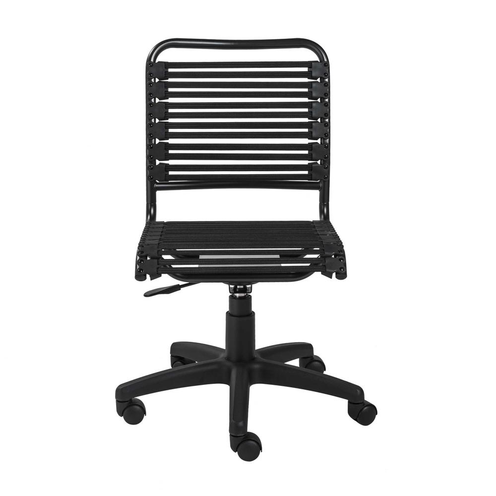 Black Flat Bungie Cord Low Back Rolling Office Chair. Picture 1
