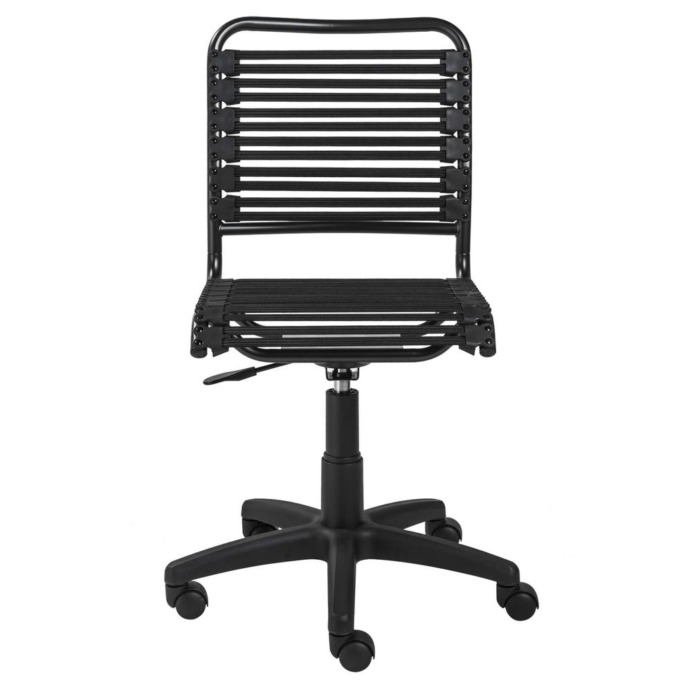 Black Flat Bungie Cord Low Back Rolling Office Chair. Picture 2