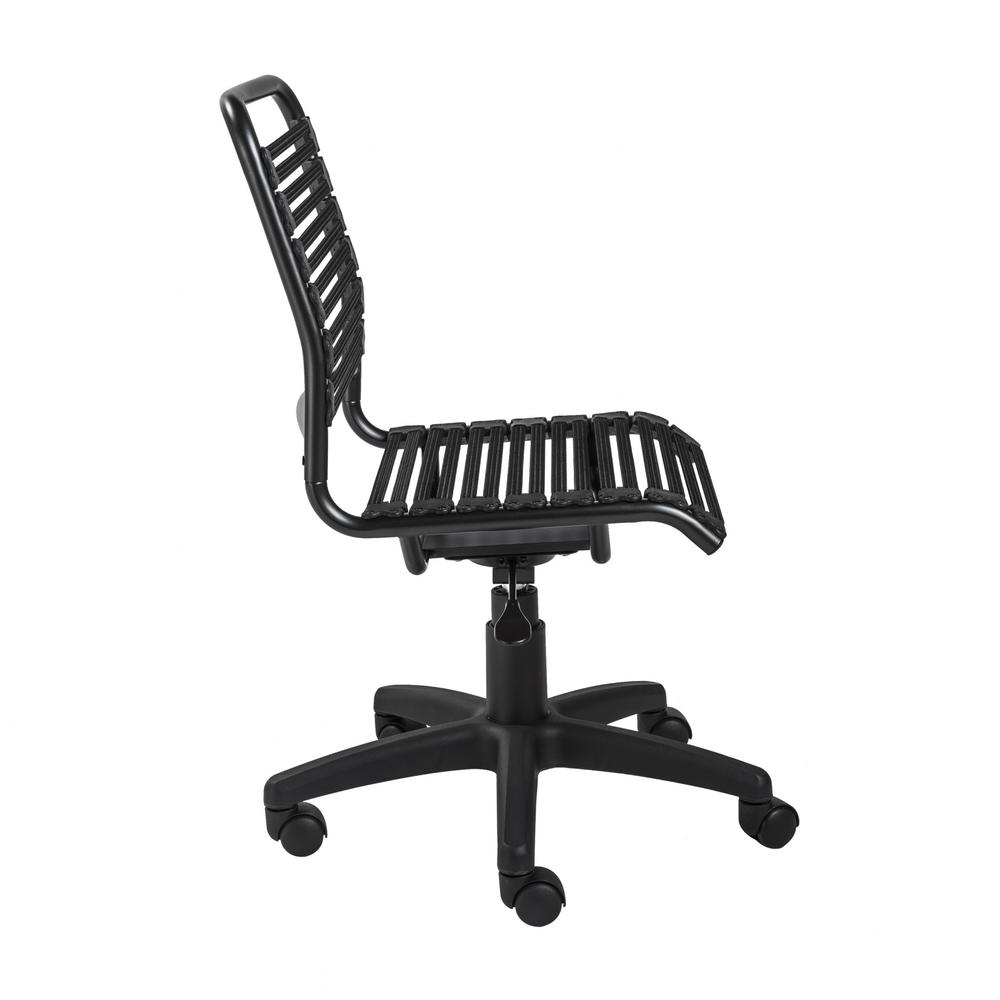 Black Flat Bungie Cord Low Back Rolling Office Chair. Picture 4