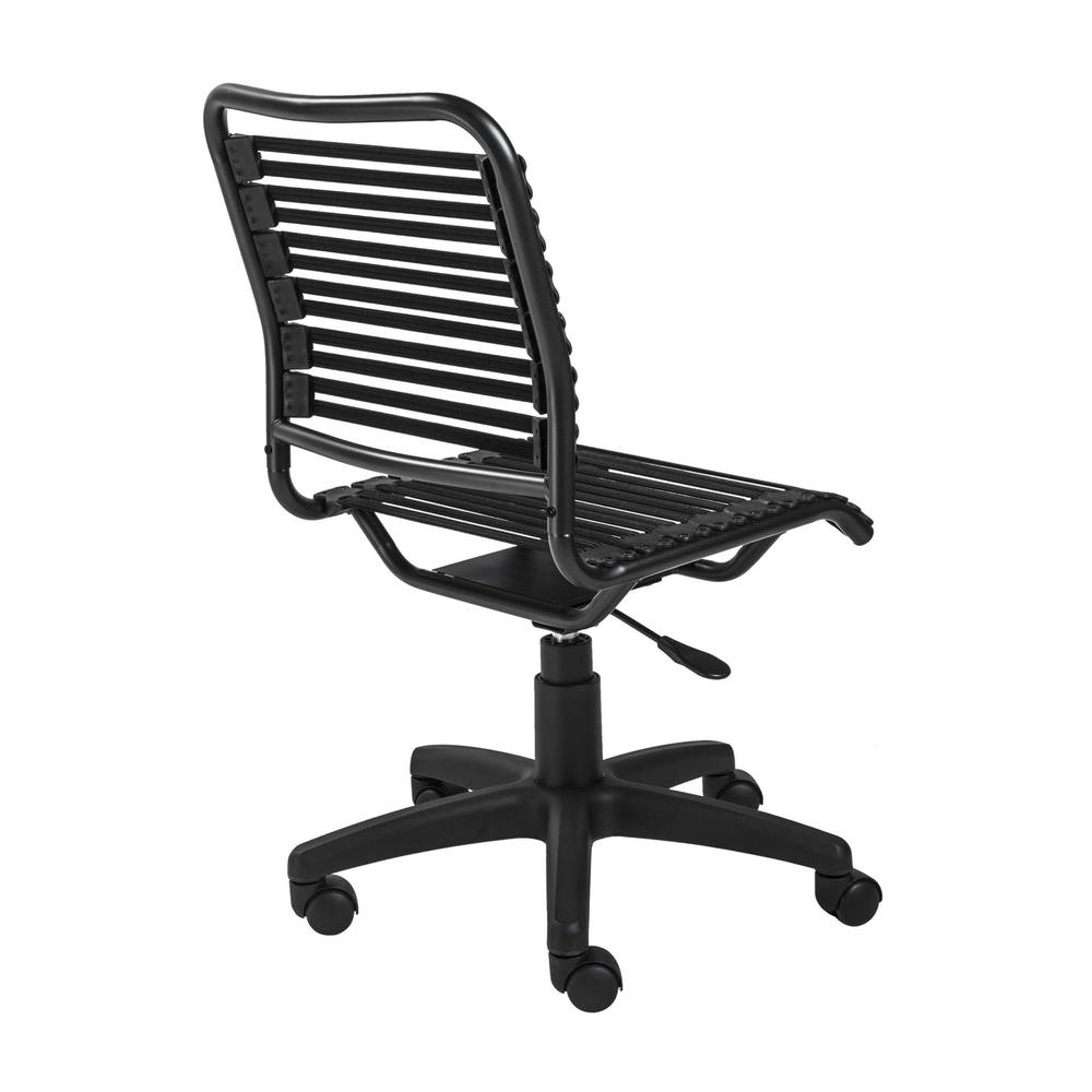 Black Flat Bungie Cord Low Back Rolling Office Chair. Picture 5