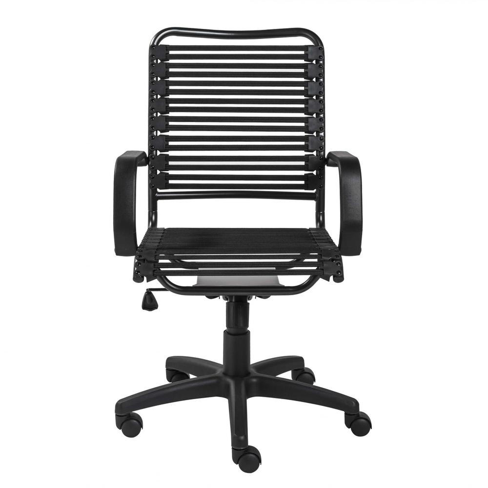 23.04" X 25.6" X 41.74" Black Flat Bungie Cords High Back Office Chair with Graphite Black Frame and Base. Picture 1