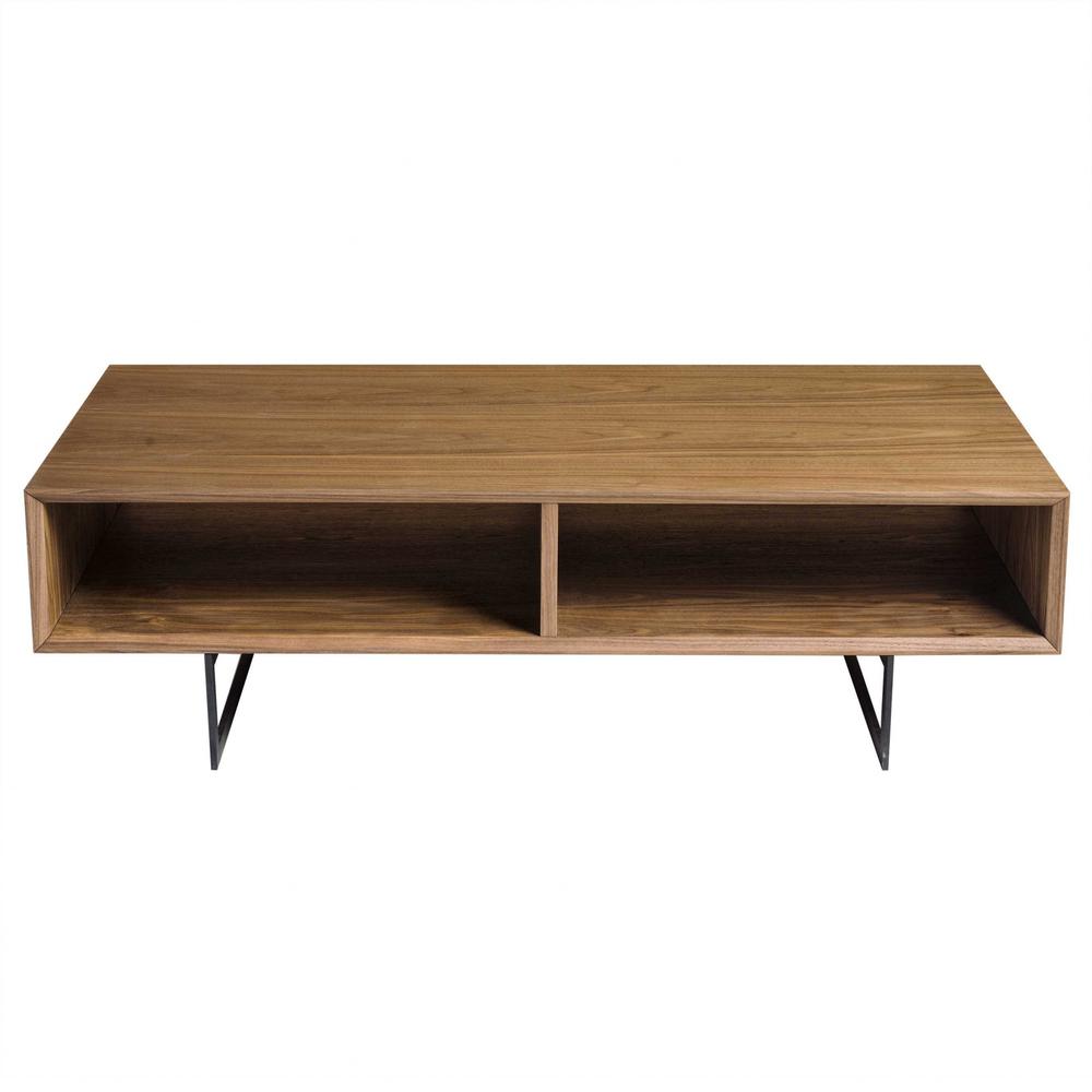Mod Retro Walnut Brown Open Shelving Coffee Table. Picture 1