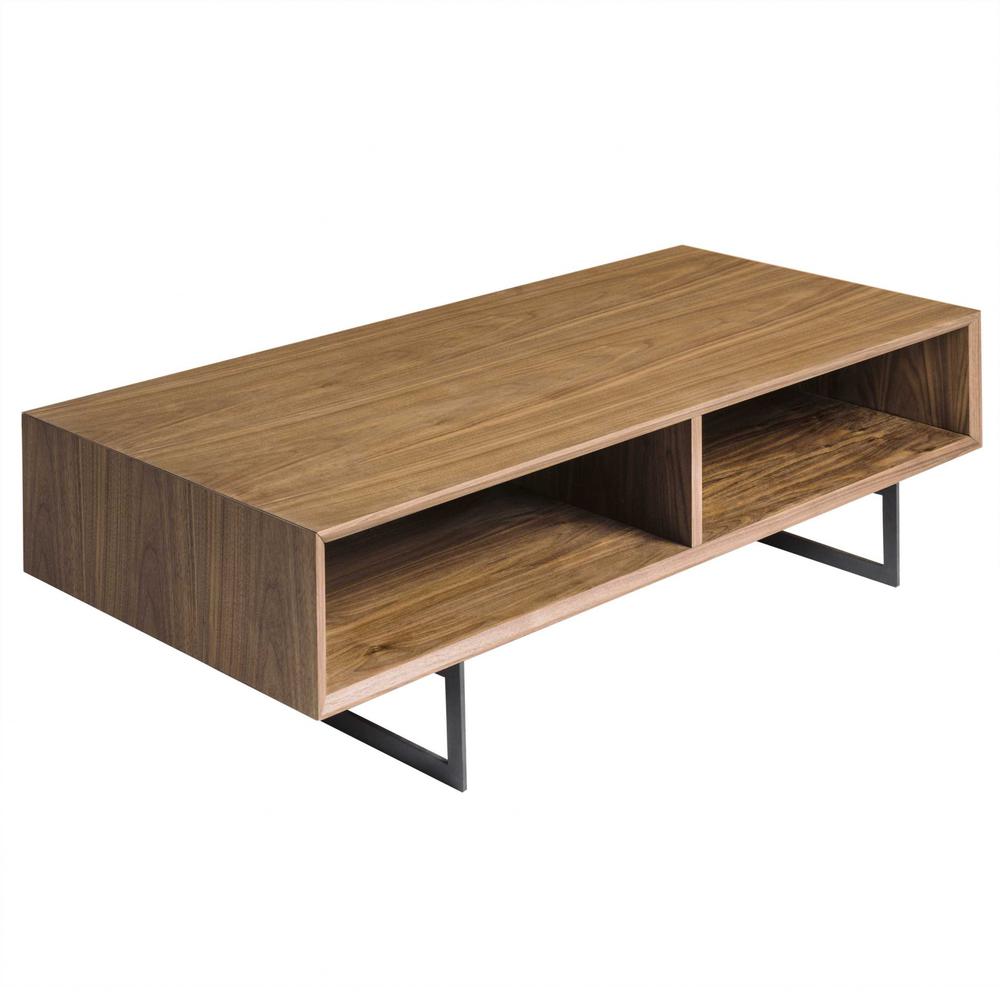 Mod Retro Walnut Brown Open Shelving Coffee Table. Picture 2