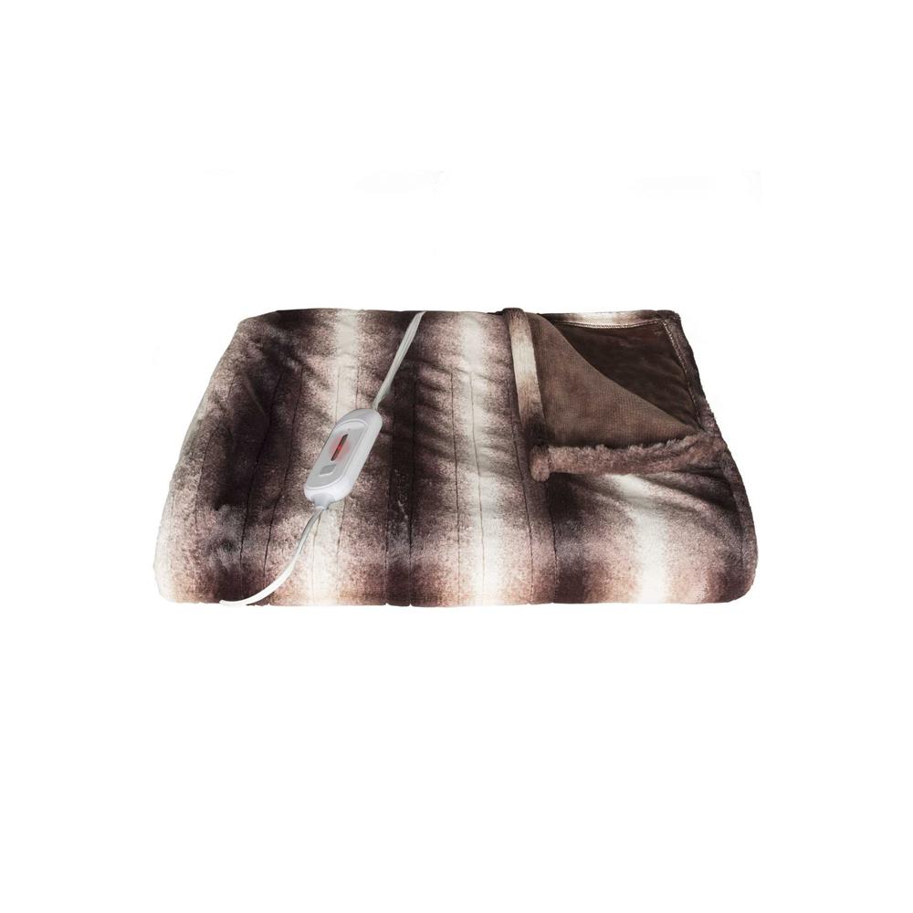 50" x 60" Brown and White Modern Contemporary Heated  Throw Blankets - 357551. Picture 1