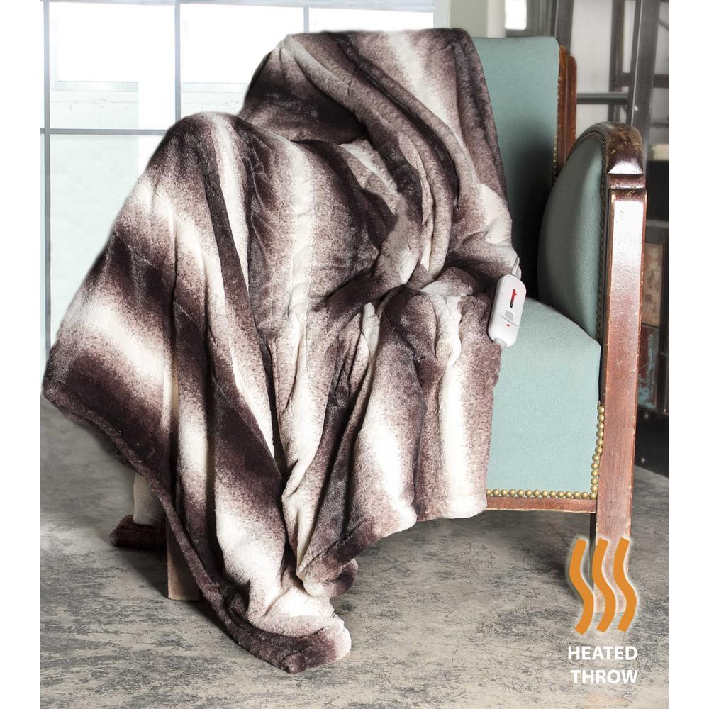50" x 60" Brown and White Modern Contemporary Heated  Throw Blankets - 357551. Picture 3