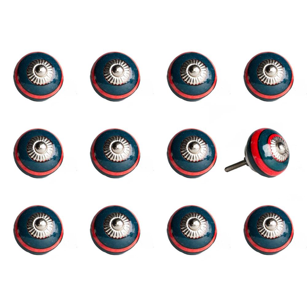 1.5" x 1.5" x 1.5" Ceramic Metal Navy and Red 12 Pack Knob - 358127. Picture 1