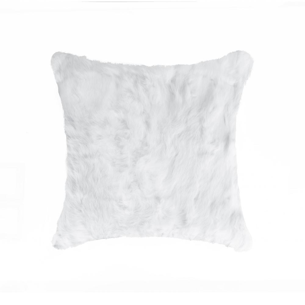 5" x 18" x 18" 100% Natural Rabbit Fur White Pillow - 358155. Picture 1