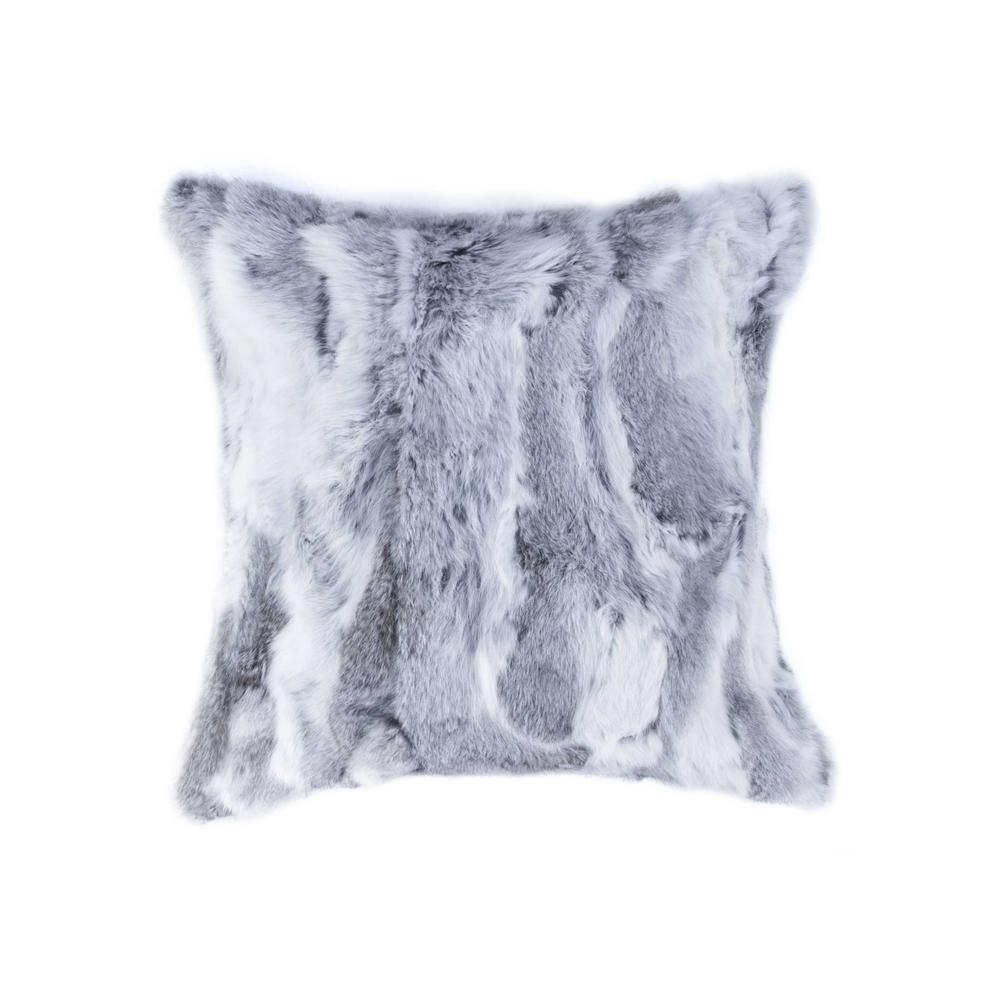 5" x 18" x 18" 100% Natural Rabbit Fur Grey Pillow - 358157. Picture 1
