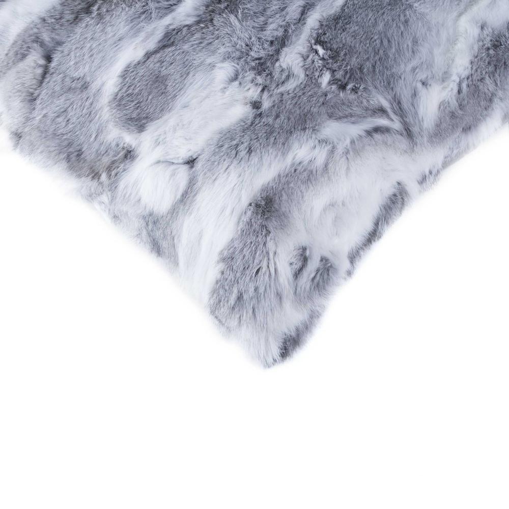 5" x 18" x 18" 100% Natural Rabbit Fur Grey Pillow - 358157. Picture 2