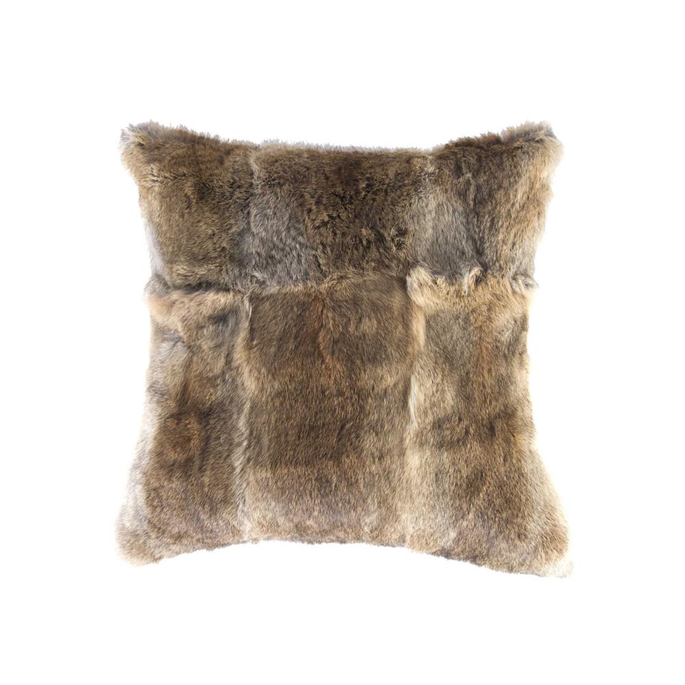 5" x 18" x 18" 100% Natural Rabbit Fur Hazelnut Pillow - 358159. Picture 1
