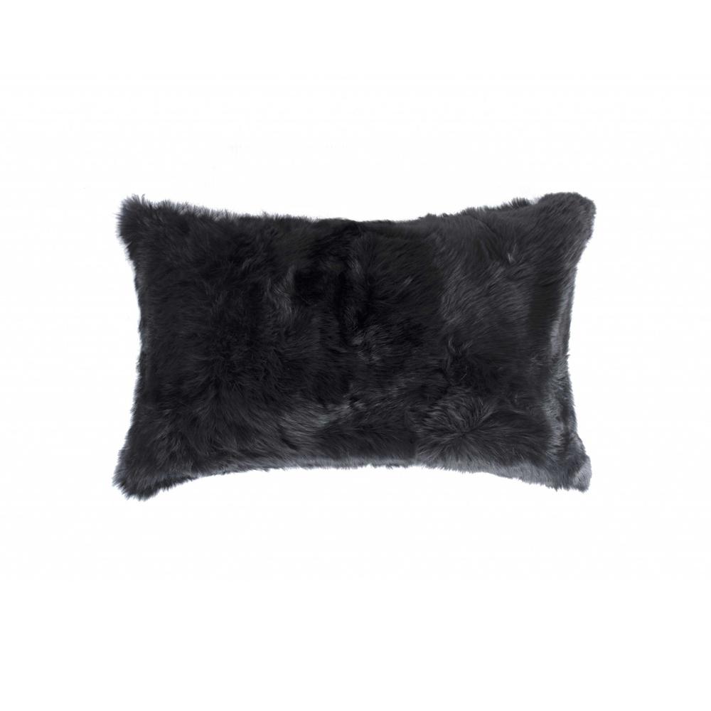 5" x 12" x 20" 100% Natural Rabbit Fur Black Pillow - 358161. Picture 1