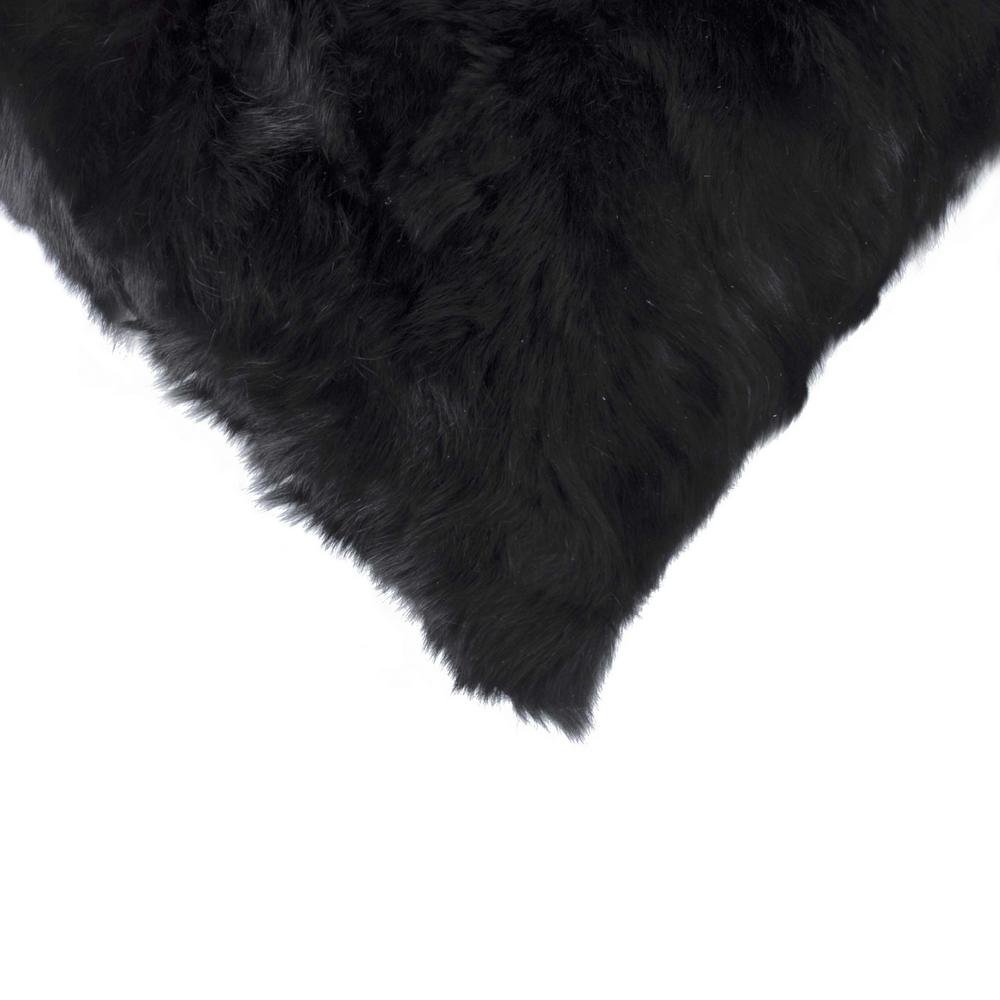 5" x 12" x 20" 100% Natural Rabbit Fur Black Pillow - 358161. Picture 2