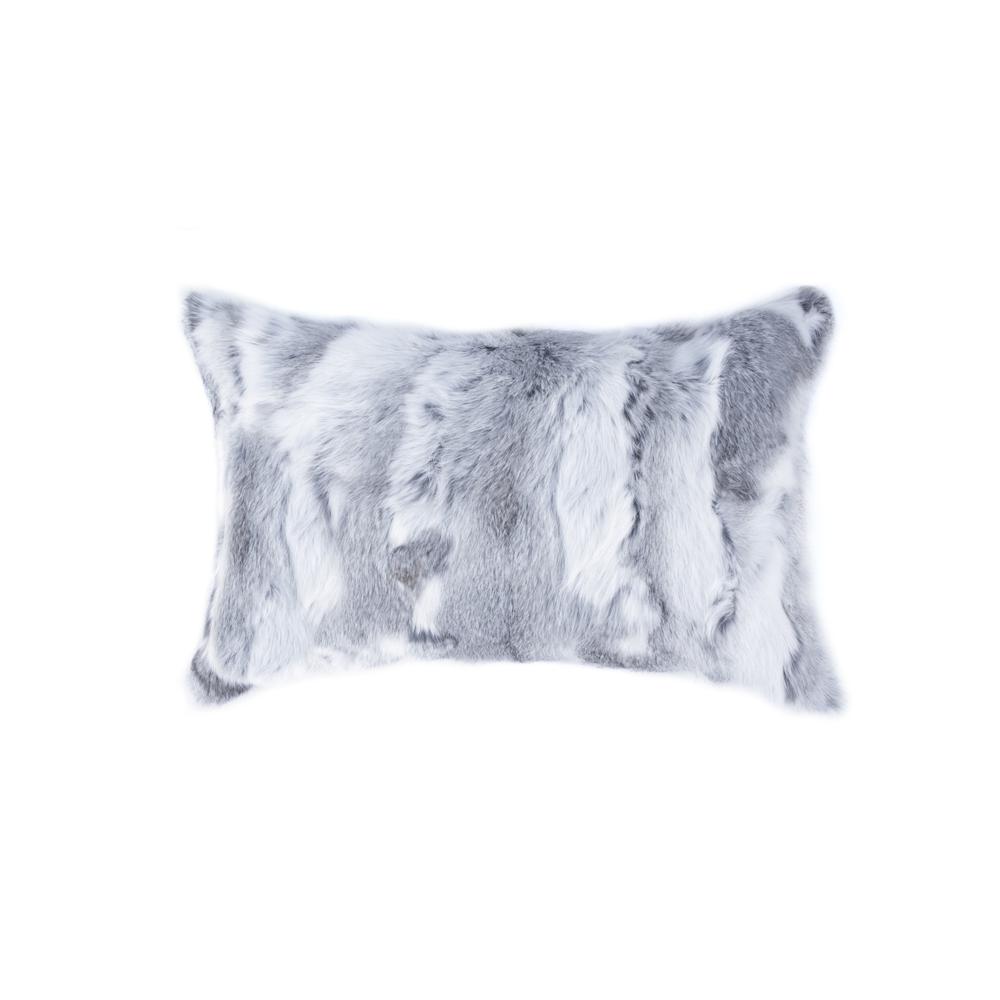 5" x 12" x 20" 100% Natural Rabbit Fur Grey Pillow - 358162. Picture 1