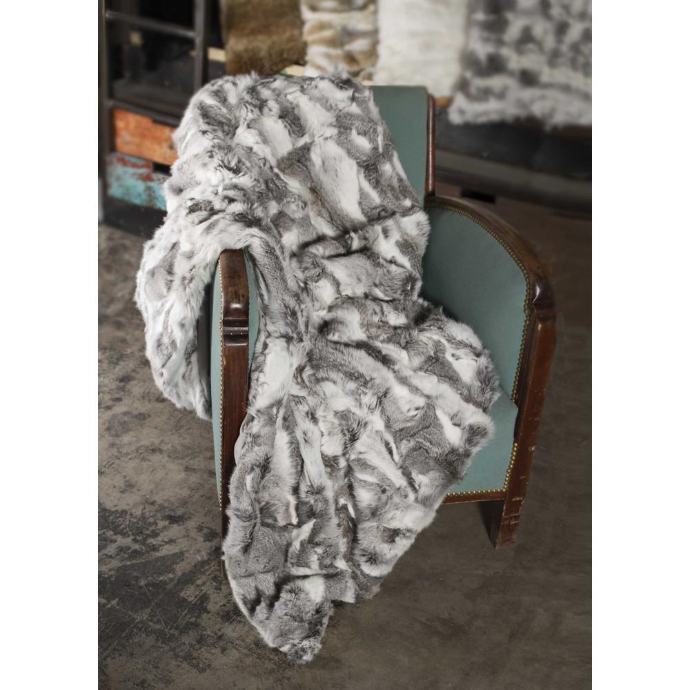 2" x 50" x 60" 100% Natural Rabbit Fur Grey Throw Blanket - 358167. Picture 1