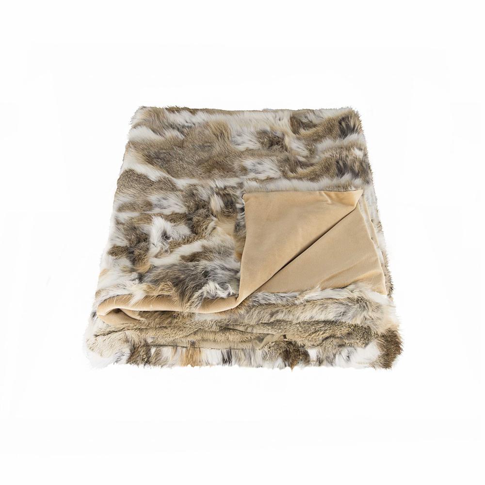 2" x 50" x 60" 100% Natural Rabbit Fur Tan and White Throw Blanket - 358168. Picture 3