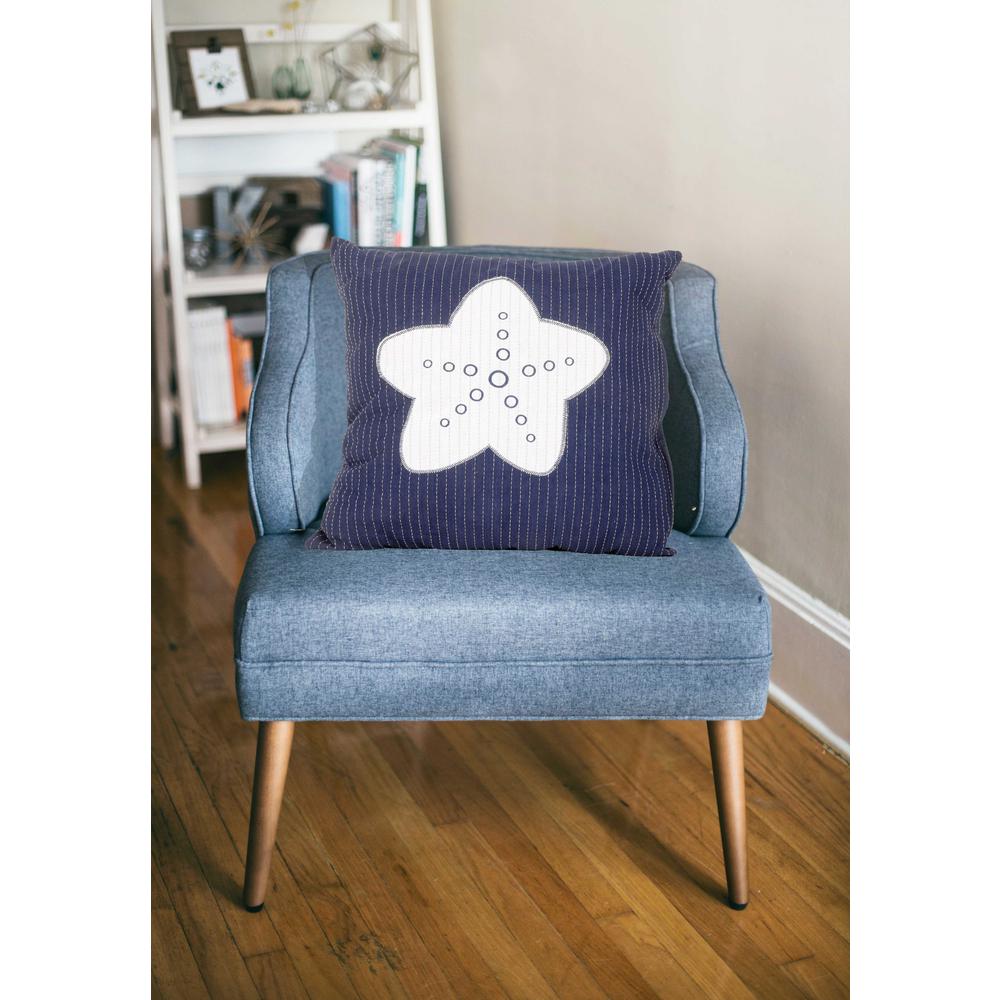 Nautical White Star Blue Square Accent Pillow - 364152. Picture 4