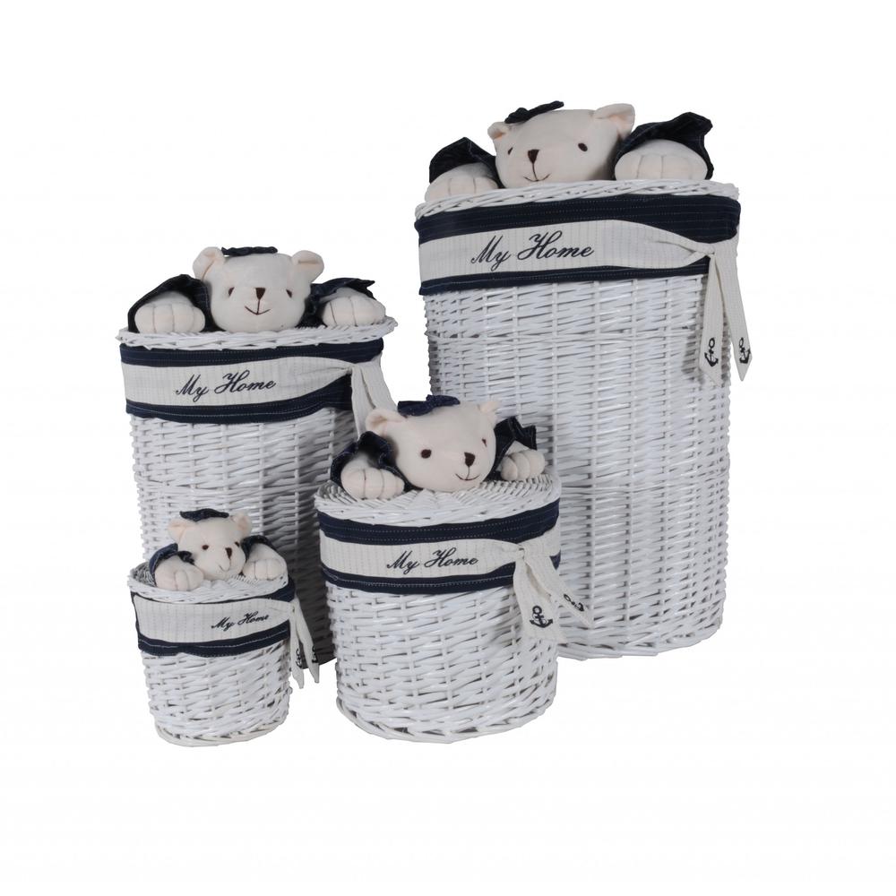 17.5" X 17.5" X 28" White blue Oval willow bear Design basket Set Of 4. Picture 3
