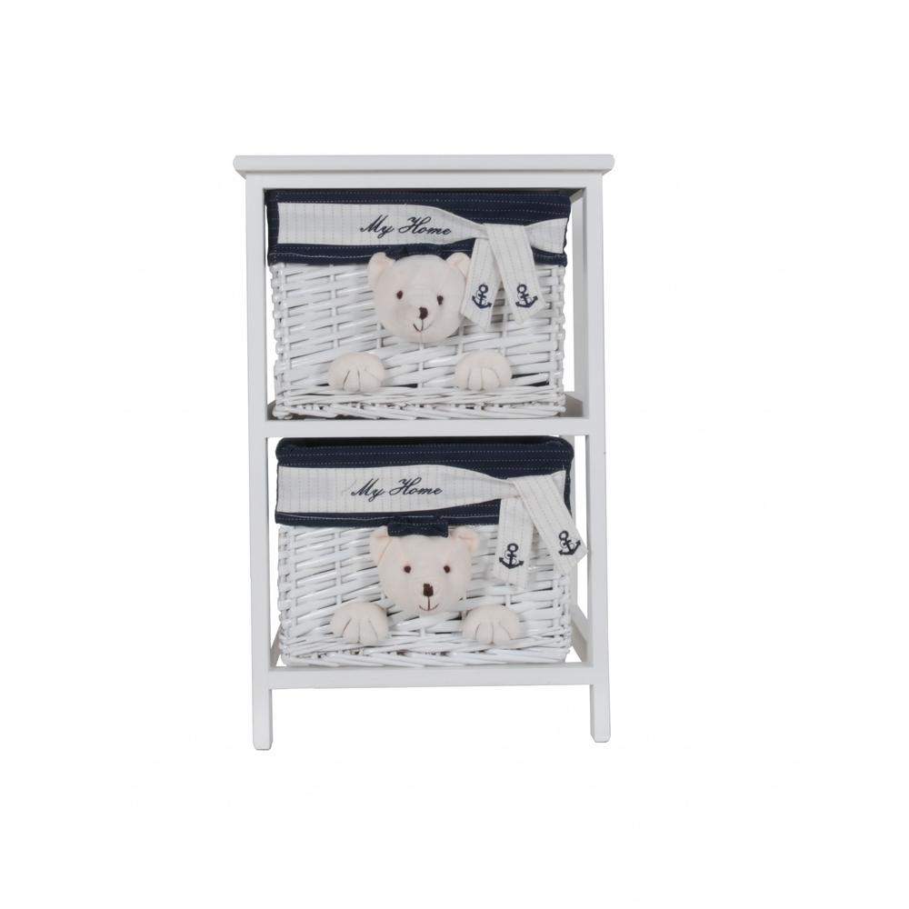12.5" x 16" x 25" White Blue  Portable 2 Drawers. Picture 1