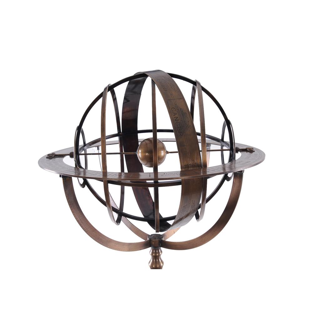 25" x 25" x 45.75" Brass Armillary With Wood Stand - 364206. Picture 3