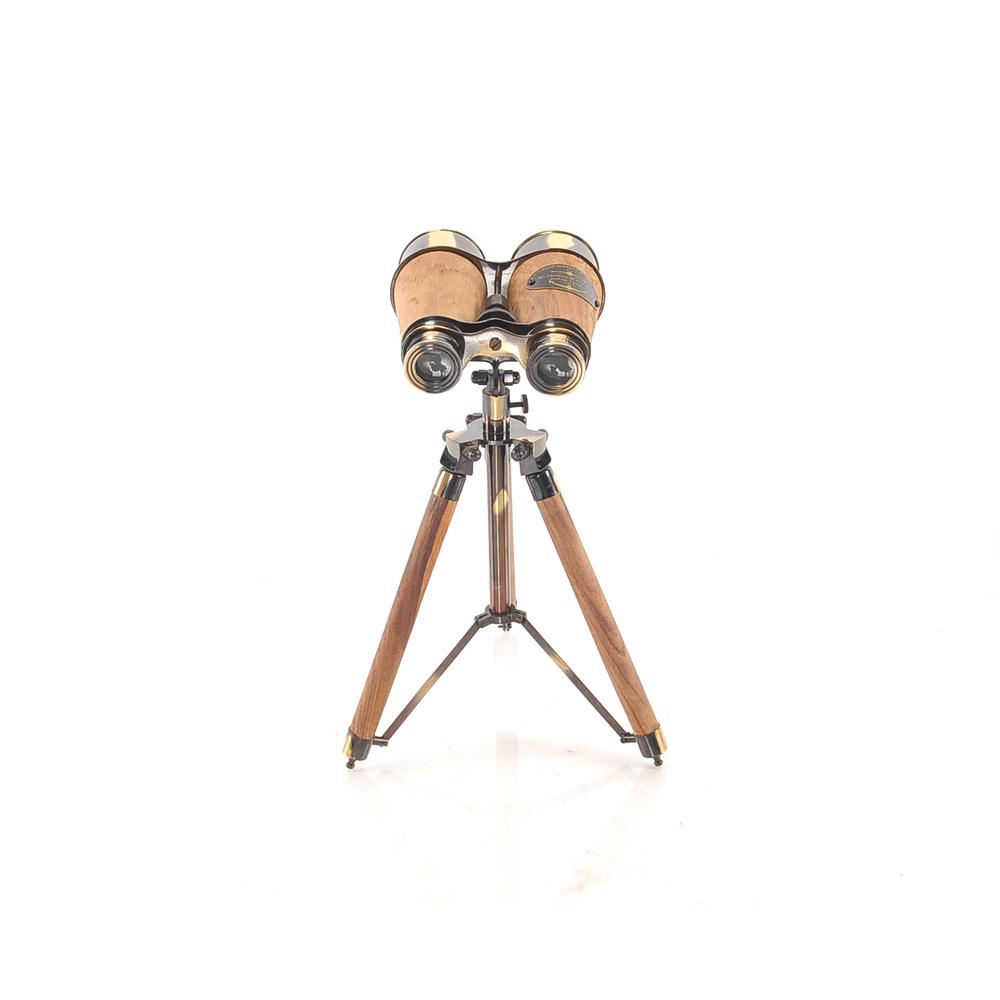 8" x 8" x 11" Wood Brass Binocular On Stand - 364208. Picture 2