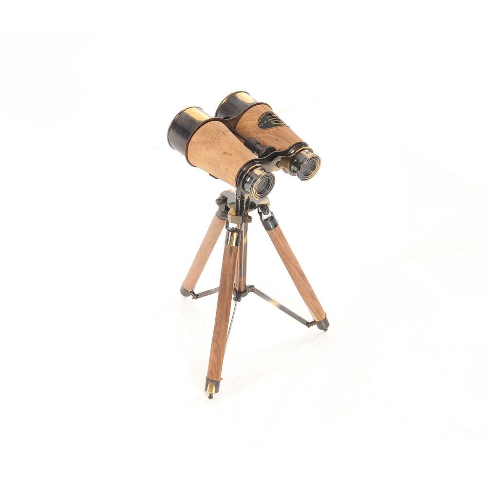 8" x 8" x 11" Wood Brass Binocular On Stand - 364208. Picture 3
