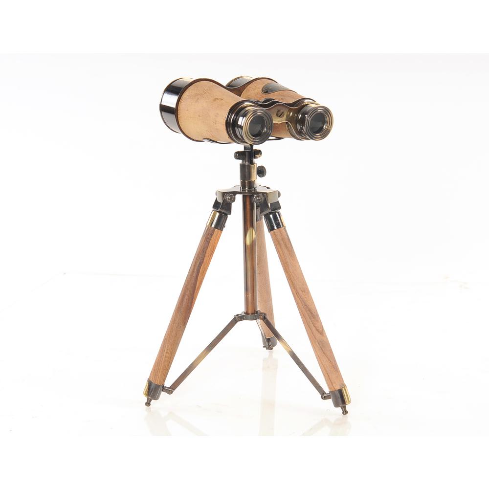 8" x 8" x 11" Wood Brass Binocular On Stand - 364208. Picture 4