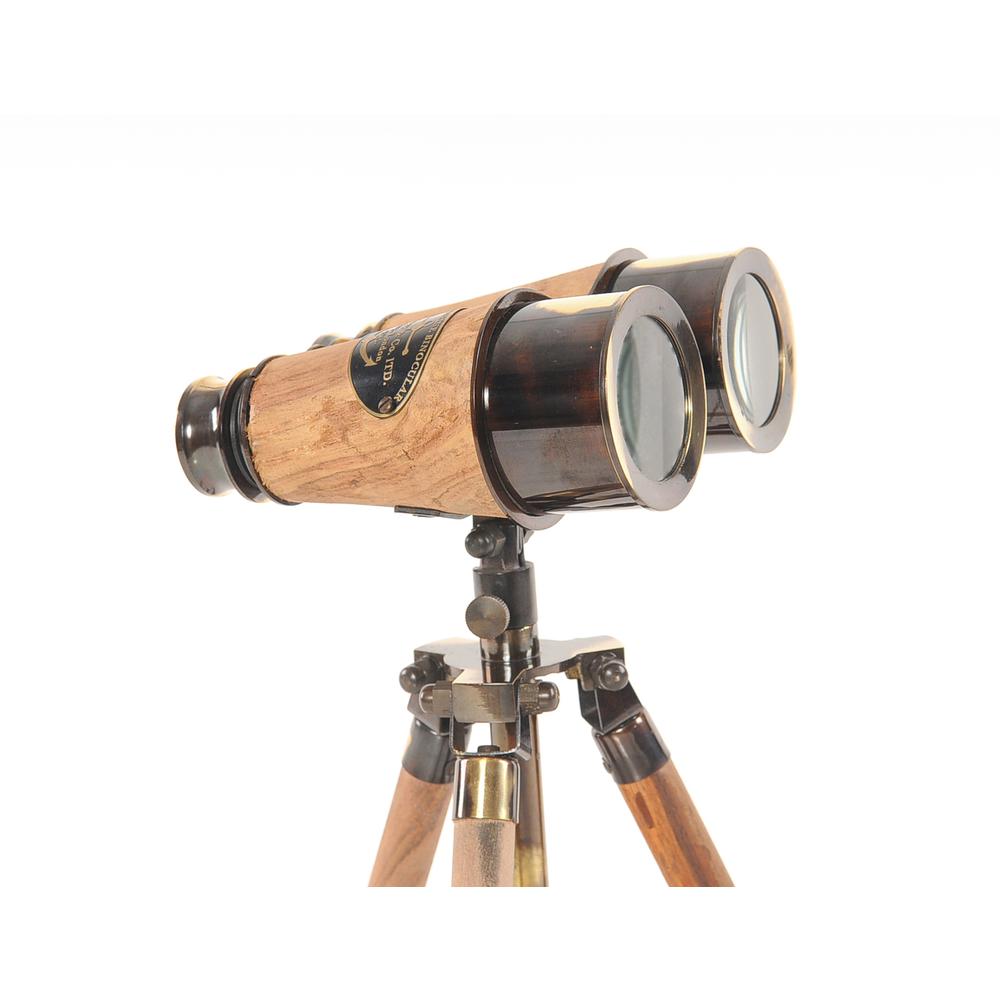 8" x 8" x 11" Wood Brass Binocular On Stand - 364208. Picture 5
