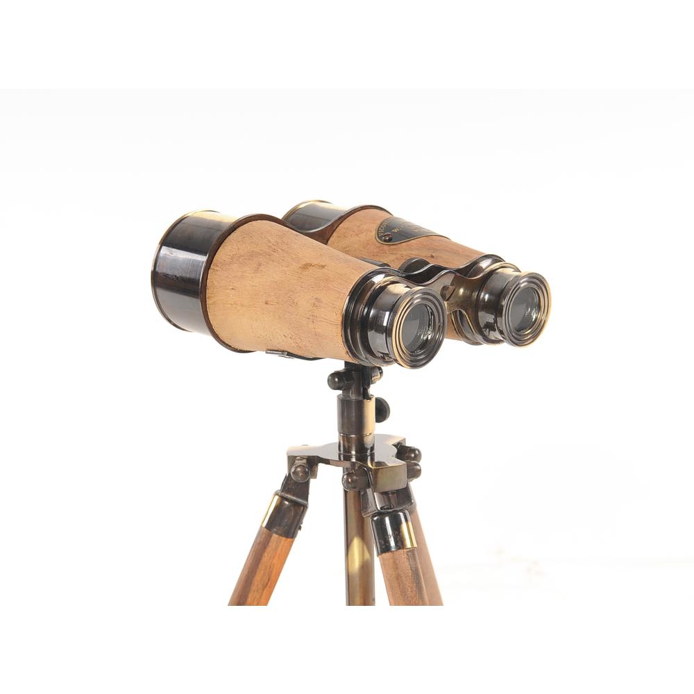 8" x 8" x 11" Wood Brass Binocular On Stand - 364208. Picture 6
