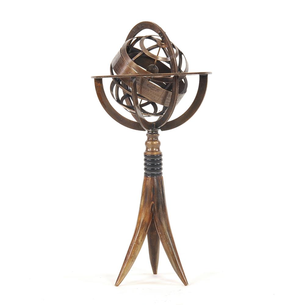 5.5" x 5.5" x 12" Brass Armillary On Horn Stand - 364211. Picture 1