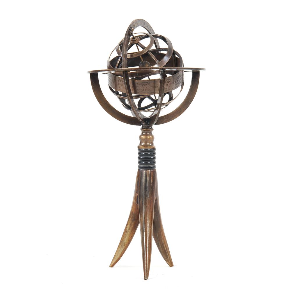 5.5" x 5.5" x 12" Brass Armillary On Horn Stand - 364211. Picture 3