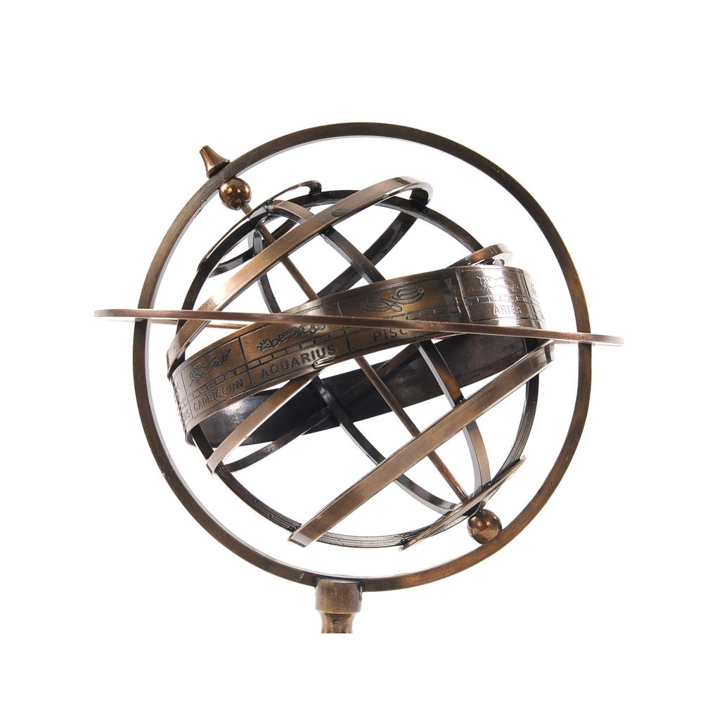 7" x 7" x 11" Brass Armillary With Compass On Wood Base - 364212. Picture 4