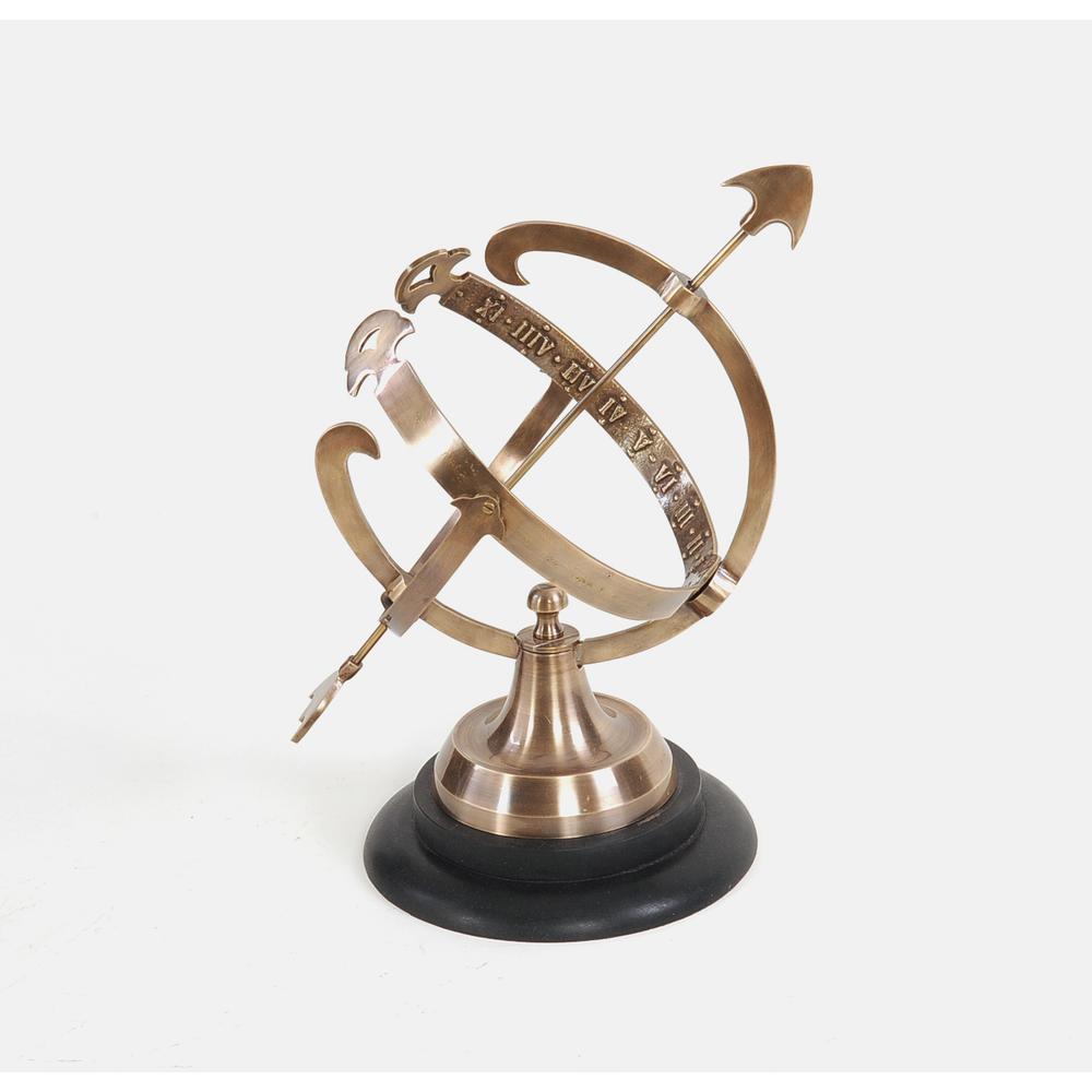 8" x 10" x 14.25" Brass Armillary On Wooden Base - 364218. Picture 1
