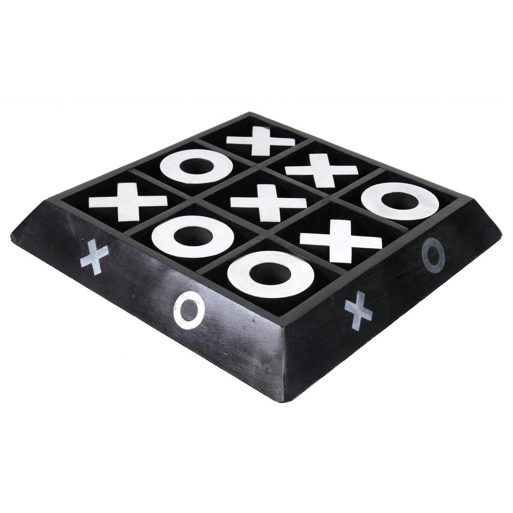 Nickel and Dark Wood Tic Tac Toe Game Sculpture - 364220. Picture 1