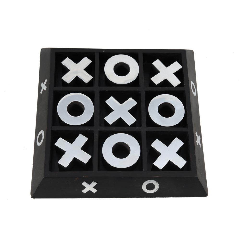 Nickel and Dark Wood Tic Tac Toe Game Sculpture - 364220. Picture 2