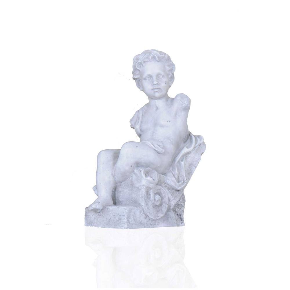 Vintage Look Off White Boy Sitting Statue - 364247. Picture 4