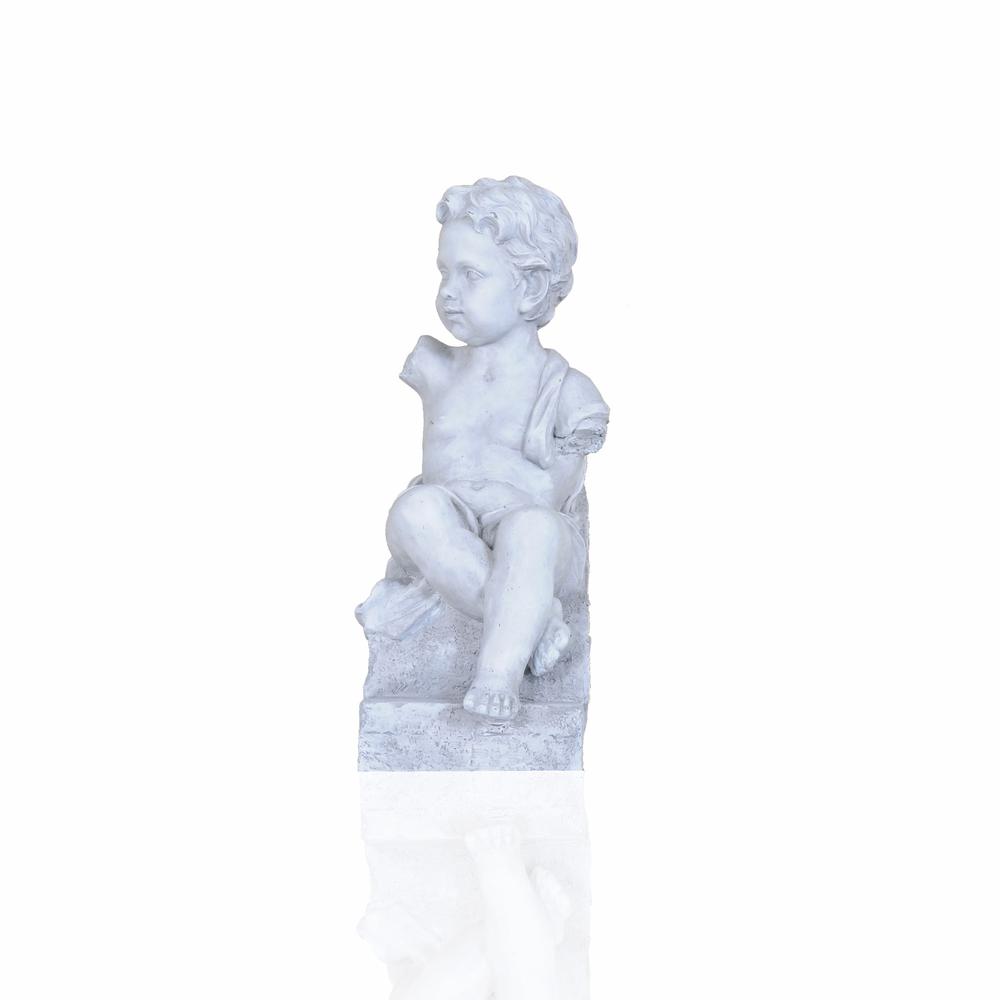 Vintage Look Off White Boy Sitting Statue - 364247. Picture 5