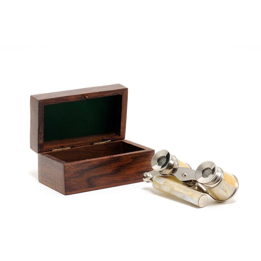Elegant Mother of Pearl Opera Glasses in Wood Storage Box - 364325. Picture 1