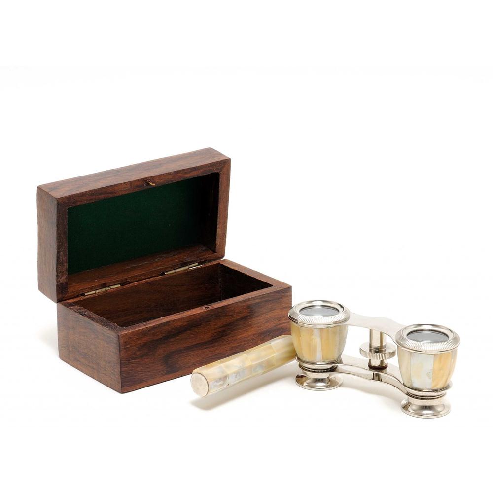 Elegant Mother of Pearl Opera Glasses in Wood Storage Box - 364325. Picture 2