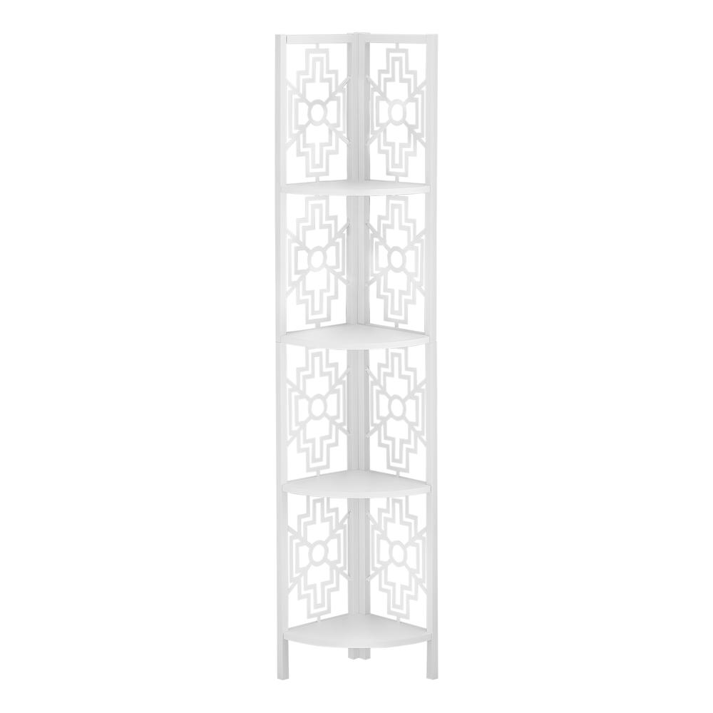 15.5" X 11" X 61.5" White Metal Corner Etagere Bookcase. Picture 1
