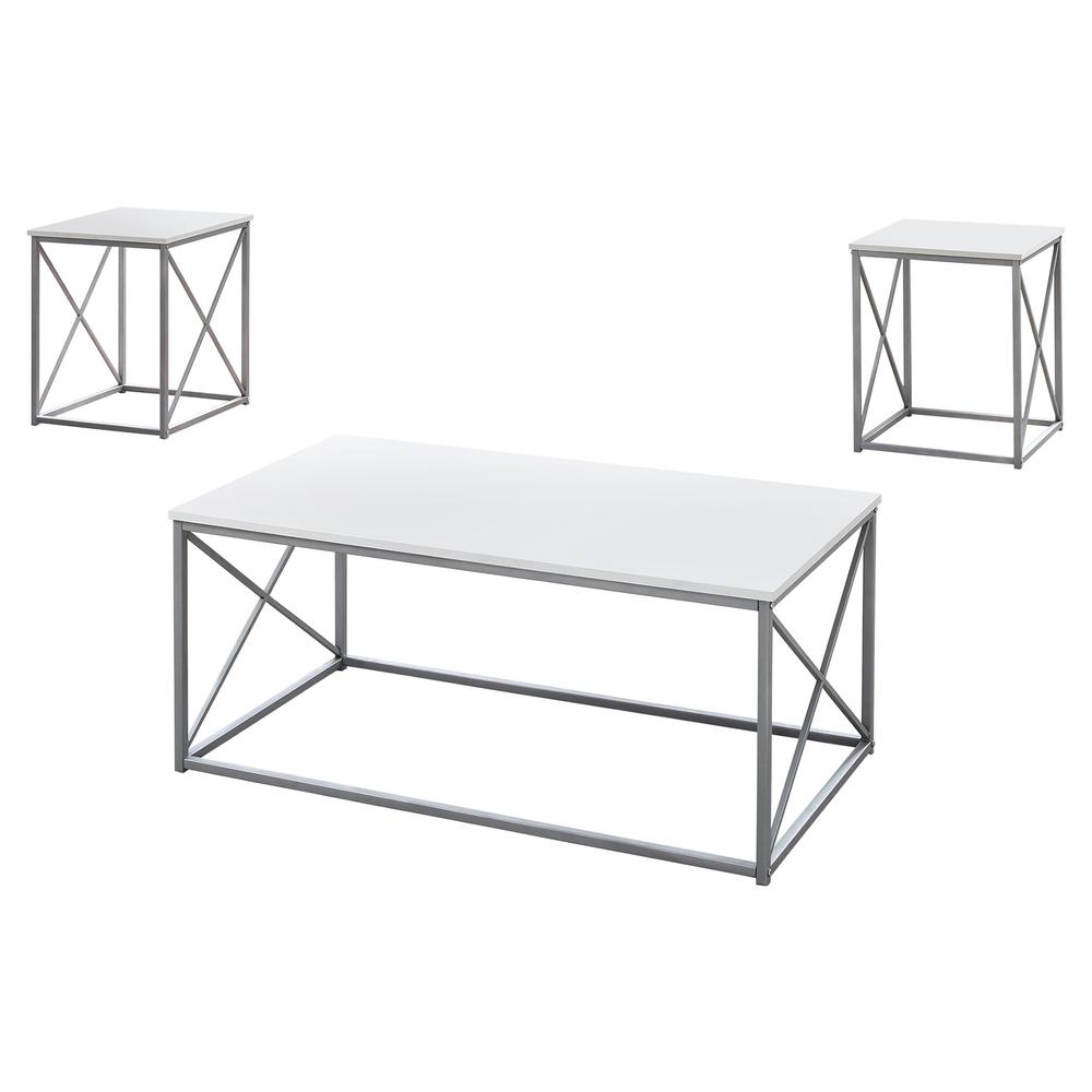 White Silver Metal Table Set - 3Pcs Set - 366087. Picture 1