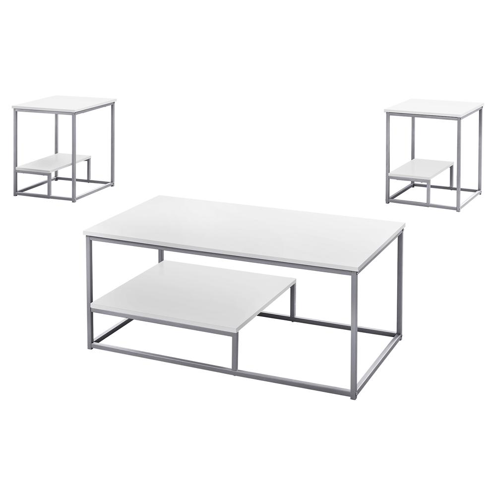 White Silver Metal Table Set - 3Pcs Set - 366093. The main picture.