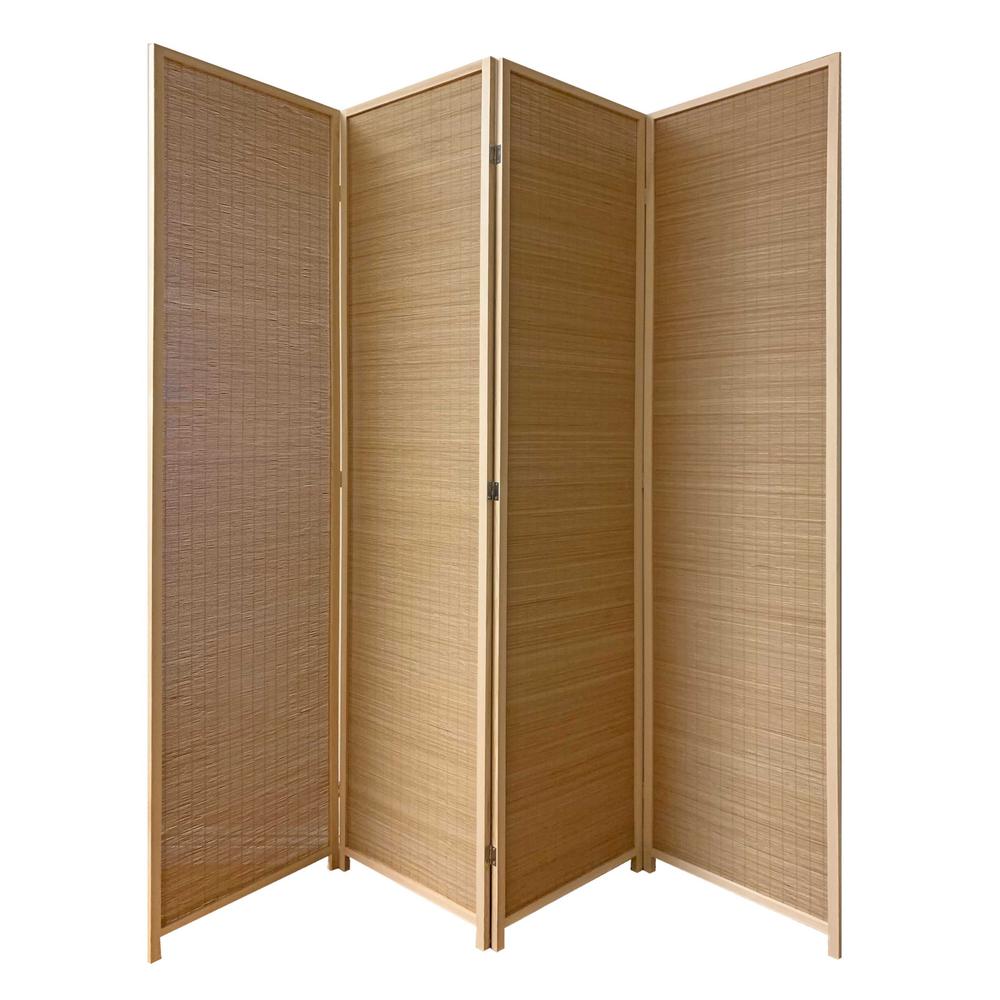 7' Light Bamboo 4 Panel Room Divider Screen - 370411. Picture 1