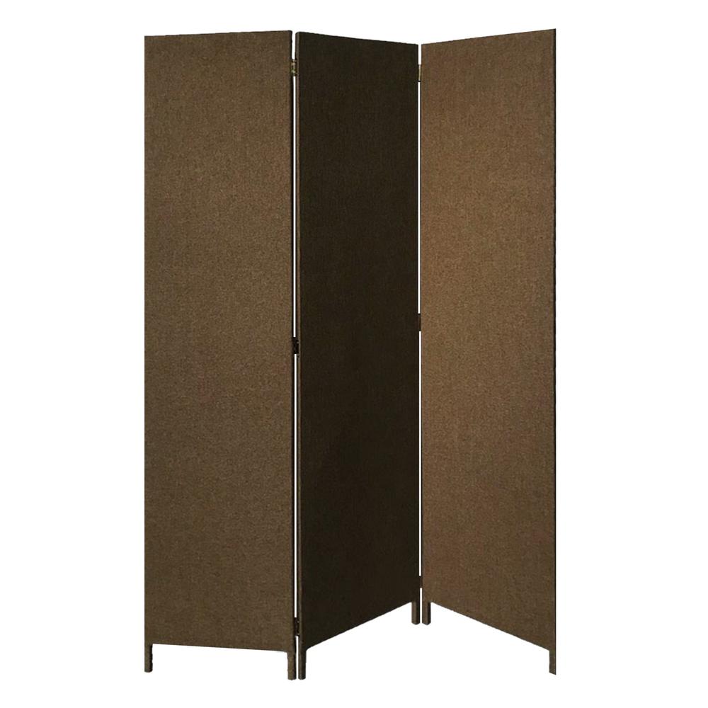 Brown Upholstered 3 Panel Room Divider Screen - 370414. Picture 1
